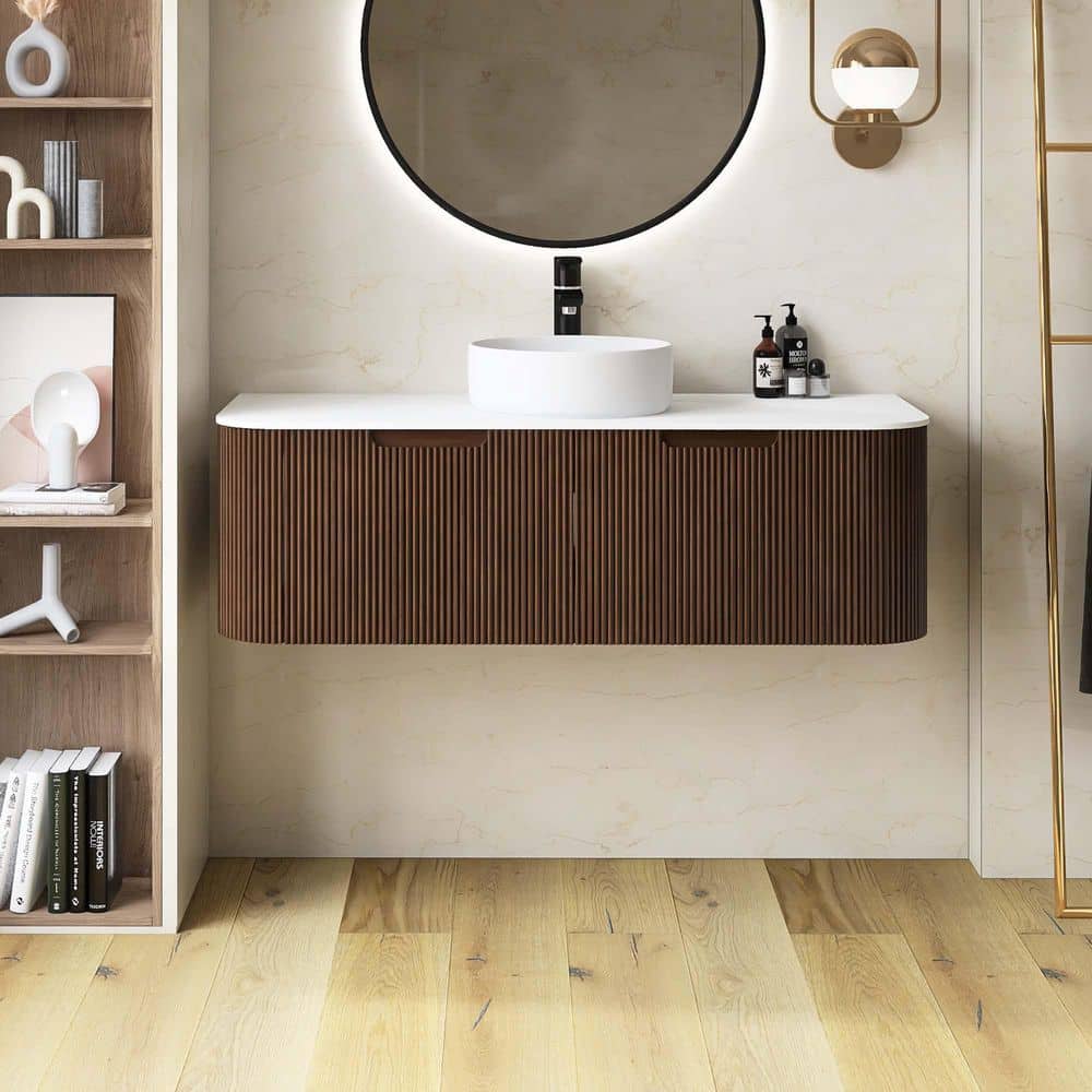 帽子 NICENESS SYLVAIN OFF WHITE L Yingze 48 in. Wall Mounted Single Sink Walnut Bath Vanity with