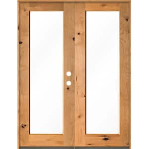 72 in. x 96 in. Rustic Knotty Alder Clear Full-Lite Clear Stain Wood Left Active Inswing Double Prehung Front Door