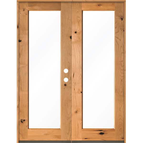 Krosswood Doors 72 in. x 96 in. Rustic Knotty Alder Clear Full-Lite Clear Stain Wood Left Active Inswing Double Prehung Front Door