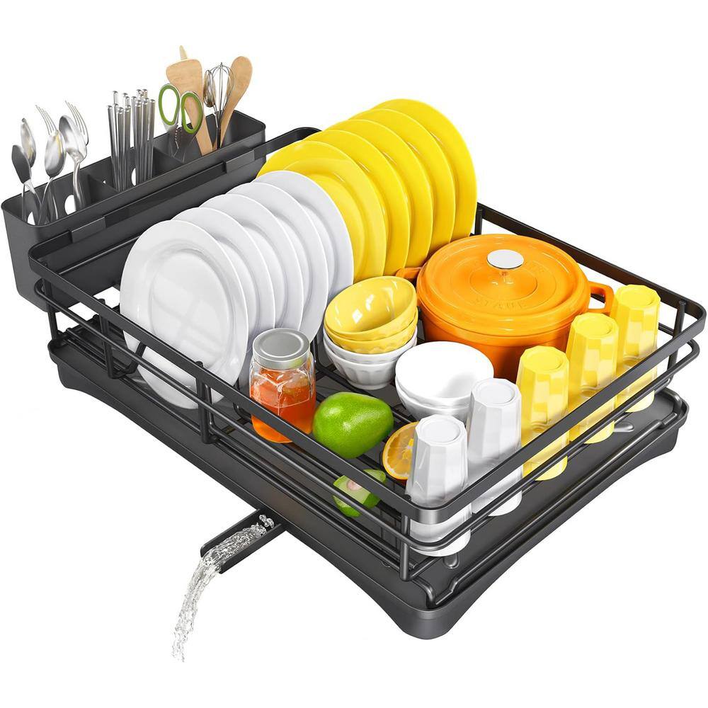 Kitchen Countertop Drying Dish Rack with Drainboard and Utensil Holder in B