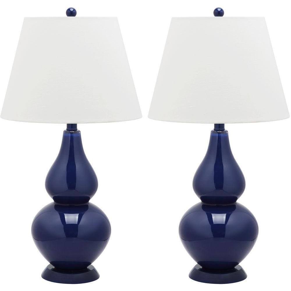 Navy Double Gourd Glass Table Lamp, Double Gourd Table Lamp Blue