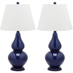Cybil 26.5 in. Navy Double Gourd Glass Table Lamp with Off-White Shade (Set of 2)