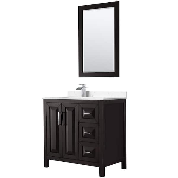 Wyndham Collection Daria 36 in. W. x 22 in. D. x 35.75 in. H SGL Bath Vanity in Dark Espresso Carrara Cultured Marble Top and 24 in. Mirror
