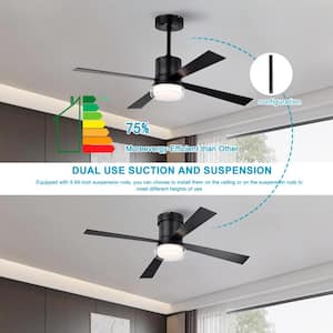 48 in. Indoor Matte Black Integrated LED Fandelier Flush Mount and Hang Ceiling Fan with Remote Control