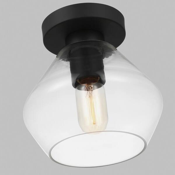 Generation Lighting - Jett 8 in. 1-Light Midnight Black Transitional Dimmable Indoor/Outdoor Flush Mount with Clear Glass Shade