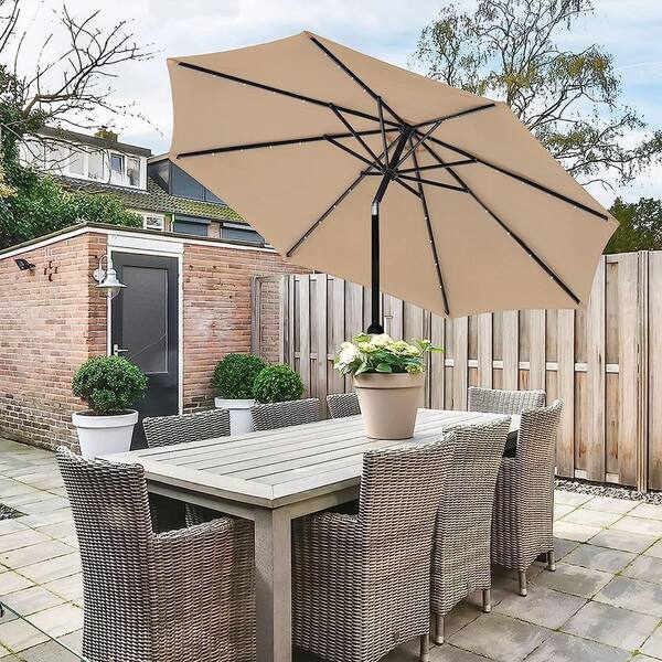 9ft patio umbrella with led lights Solar Lighted Solar Light Depot friendly and no frequent battery changes Sonkuki 9-ft Steel Red Push-button