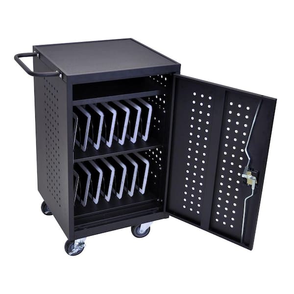 Luxor 20.9" W x 21.1"D x 37.6"H Steel Mobile Charging utility cart locker for 30 Tablets/Chromebooks in Black