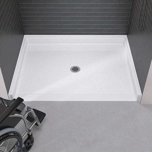 48 in.L x 38 in.W Acrylic Single Threshold Shower Pan Alcove Rectangular ADA Shower Pan Base with Center Drain in White