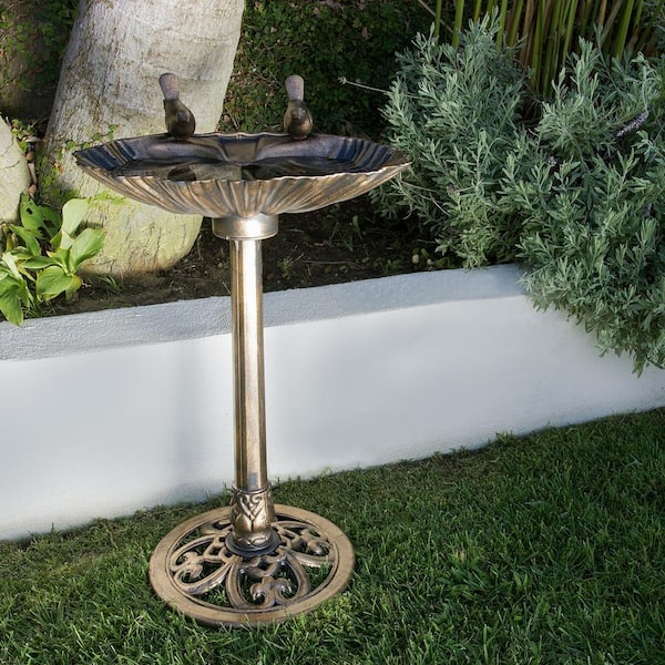 33 in. Tall Outdoor Vintage Birdbath with Bird Figurines Yard Statue
