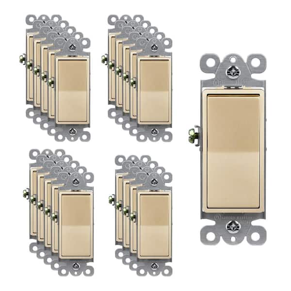 ENERLITES 15 Amp, Single Pole, Decorator/Rocker Light SwitchGold (20-Pack)