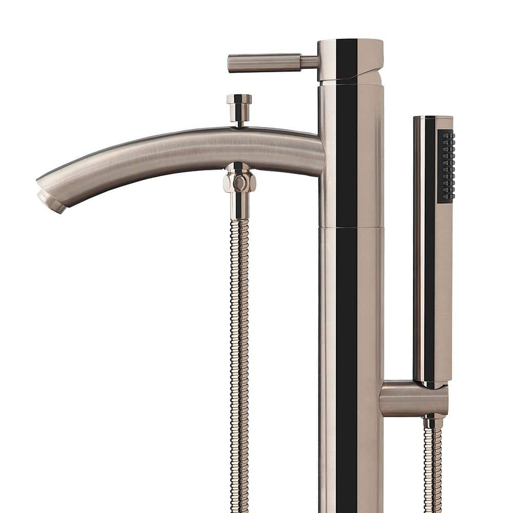 Brushed Nickel Modern Floor-Mounted Tub Filler with Hand Shower