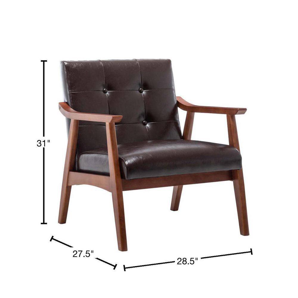 Espresso Faux Leather Accent Chair with Button-Tufted Backrest