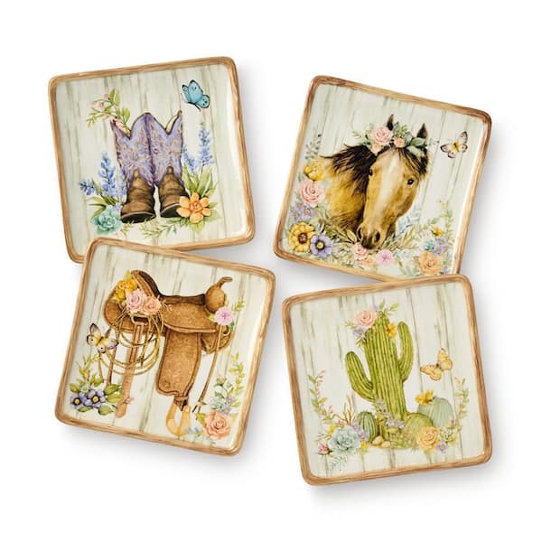 Rosewood Multi-Color Canape Accent Plates (Set of 4)