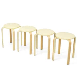 18.5 in. Natural Backless Stackable Wooden Round 18.5 in. Bar Stool Dining Chair (Set of 4)