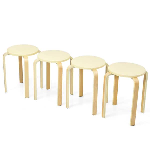 FORCLOVER 18.5 in. Natural Backless Stackable Wooden Round 18.5 in. Bar Stool Dining Chair (Set of 4)