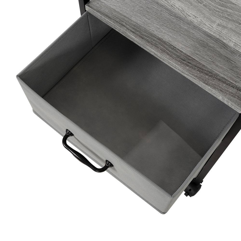 Gray Metal and Wood Rolling 2-Drawer Nightstand