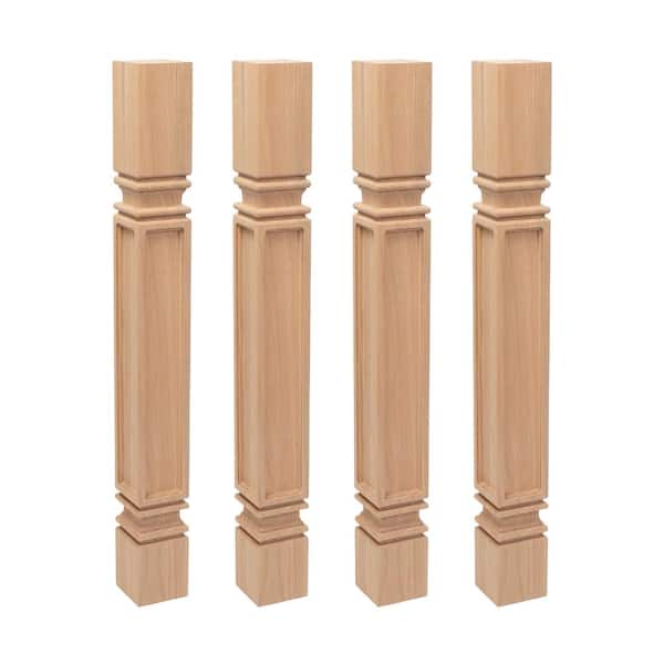 35.25 in. x 3.75 in. Unfinished Solid North American Red Oak Mission Kitchen Island Leg (4-Pack)