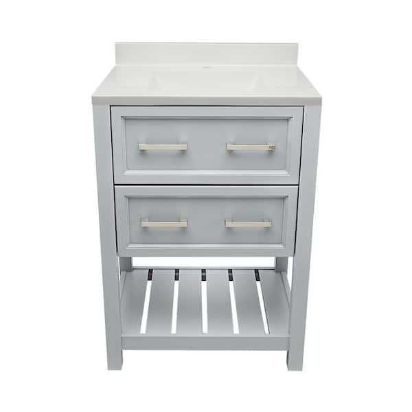 Tremblant 25 in. W x 19 in. D x 36 in. H Bath Vanity in Gray with White Cultured Marble Top Single Hole