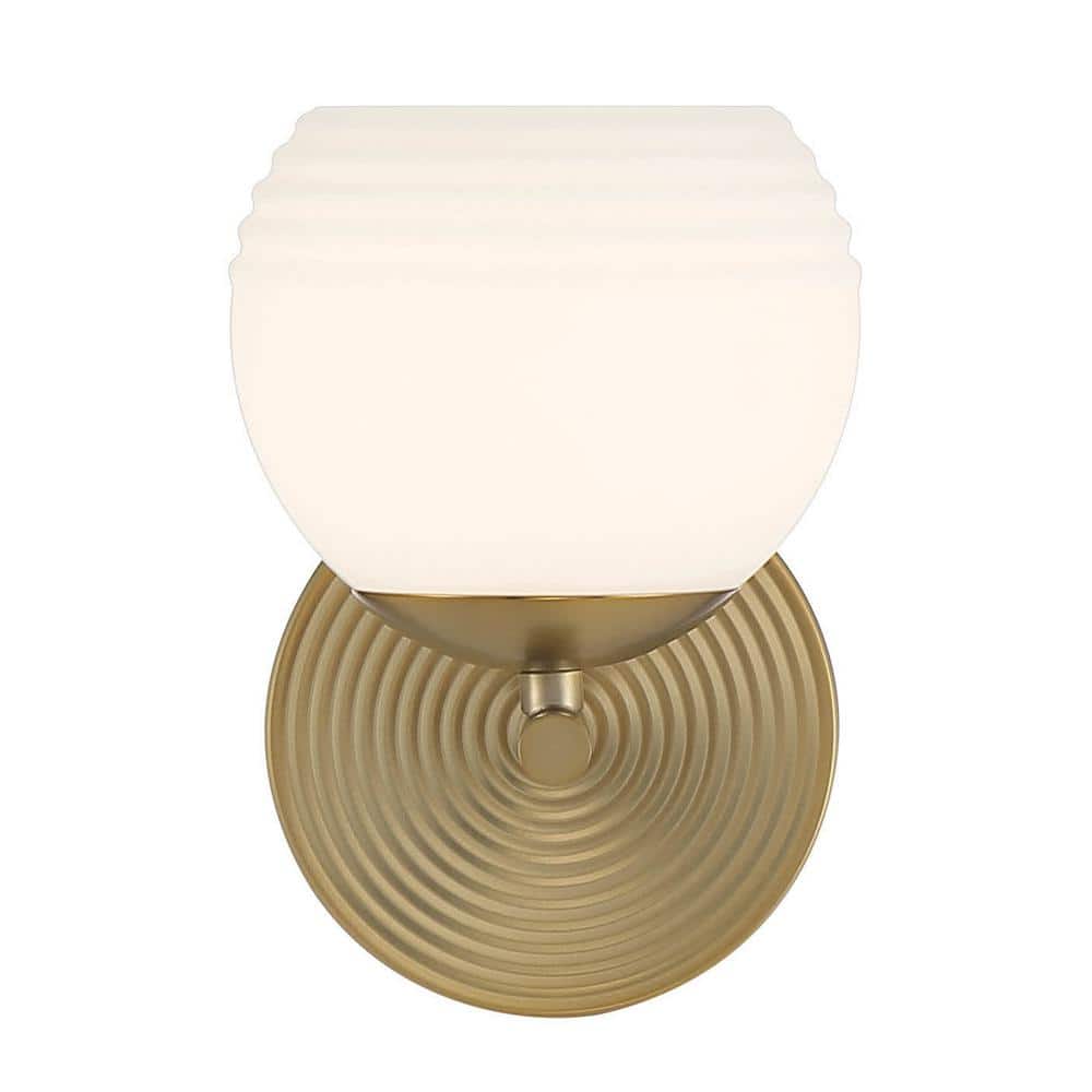 Moon Breeze 7" Brushed Gold Globe Sconce with Etched Opal Shade