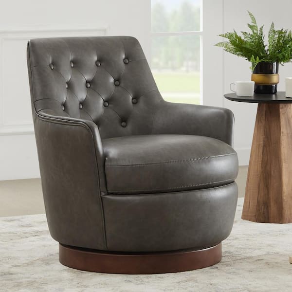 Spruce & Spring Talos Dark Gray Fabric Tufted Swivel Accent Chair