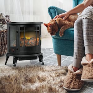 22 in. Freestanding Electric Fireplace 1500-Watt Stove Heater With Realistic LED Flame, Adjustable Temperature in Black