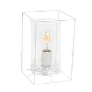 9 in. White Framed Table Lamp with Clear Cylinder Glass Shade