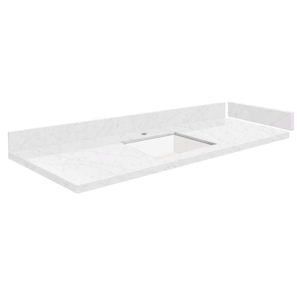 Silestone 55.5 in. W x 22.25 in. D Quartz White Rectangular Single Sink Vanity Top in Statuario -  Transolid, 608197346965