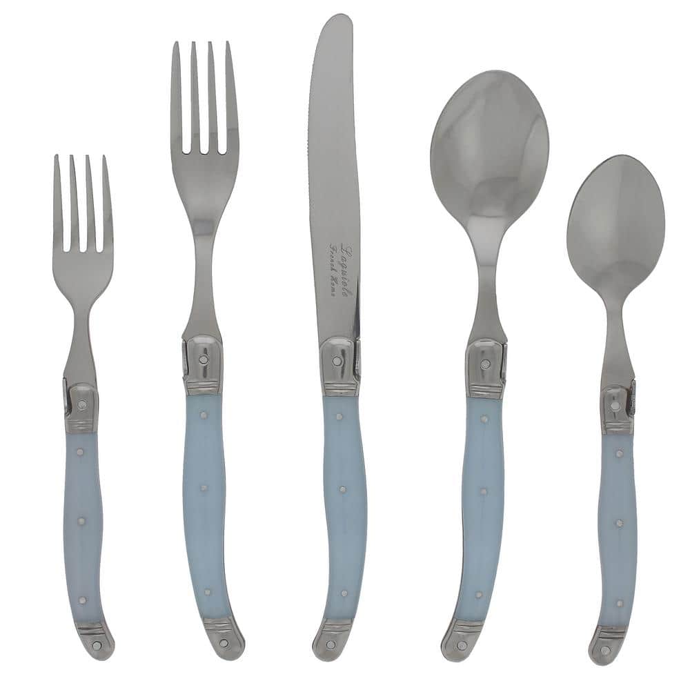 Laguiole 20-Piece Stainless Steel Flatware Set with Light Blue Handles