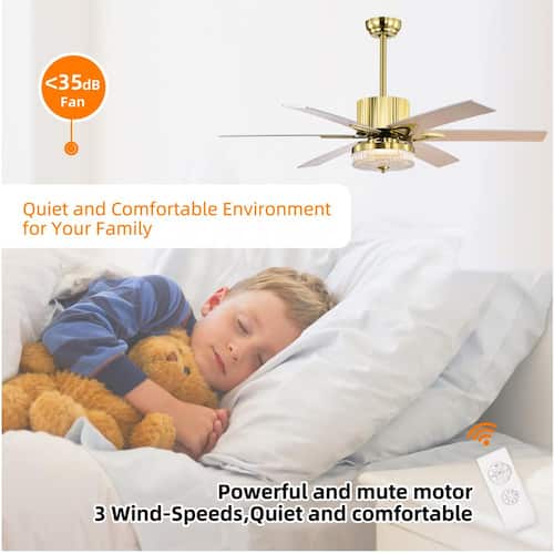 52 in. Indoor Gold Modern LED Ceiling Fan with Remote Control, Reversible 6 Blades and Reversible Motor Lighting
