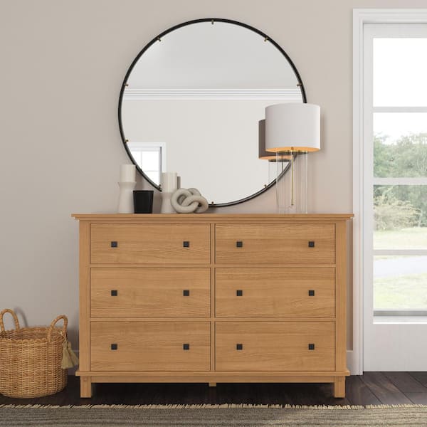 HOMESTYLES Oak Park 6-Drawer Oak Dresser 36 in. H x 18 in. D x
