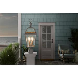 Glenneyre 22.5 in. W 2-Light Stainless French Quarter Gas Style Outdoor Post Mount Light with Clear Glass