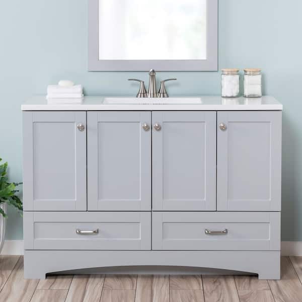 Glacier Bay Lancaster 49 in. Single Sink Pearl Gray Bath Vanity with White Cultured Marble Top (Assembled)