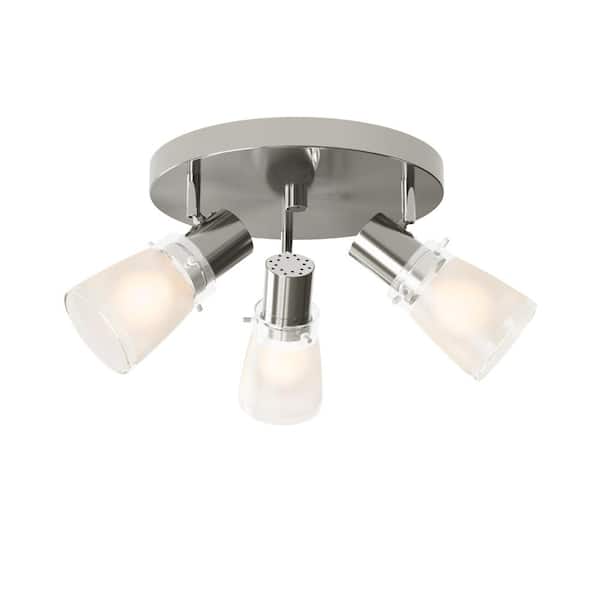 10 in. 3-Light Decorative Track Lighting Kit, Brushed Nickel Flush Mount with Frosted Glass Shades, E26