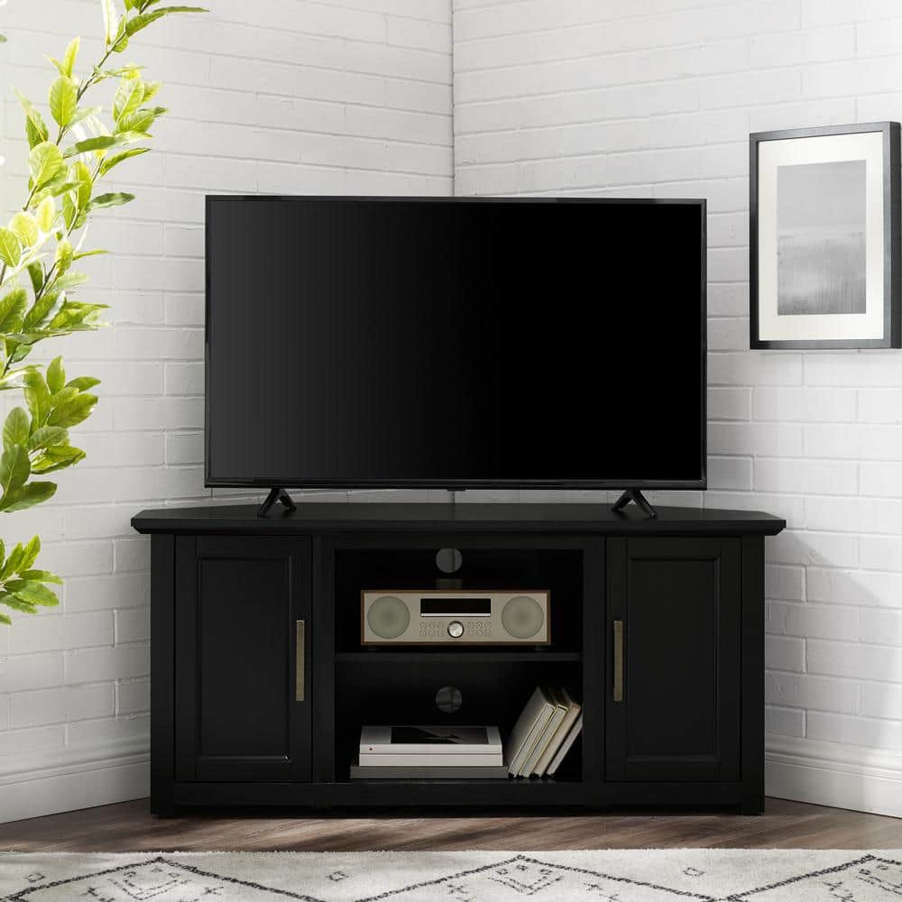 Camden 48" Black Corner TV Stand with Cabinets