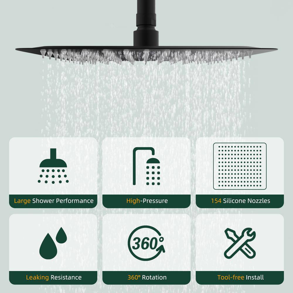 Large Matte Black Stainless Steel Dual Shower Head Combo
