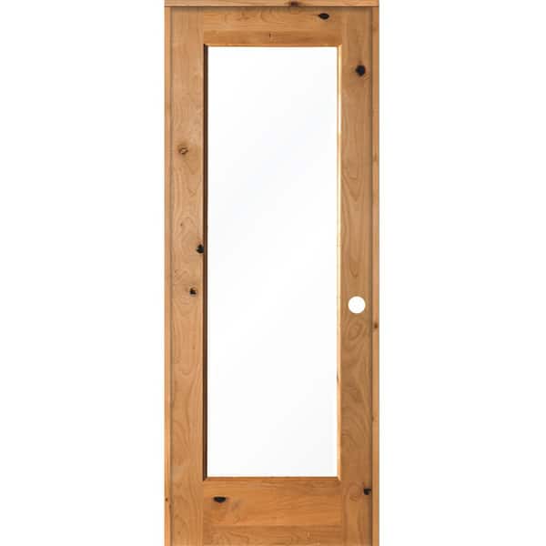 Krosswood Doors 30 in. x 80 in. Rustic Knotty Alder Left-Hand Full-Lite Clear Glass Clear Stain Solid Wood Single Prehung Interior Door