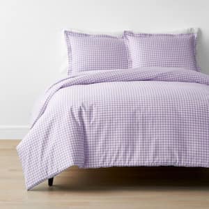 Company Kids Gingham 3-Piece Lilac Organic Cotton Percale Full Duvet Cover Set