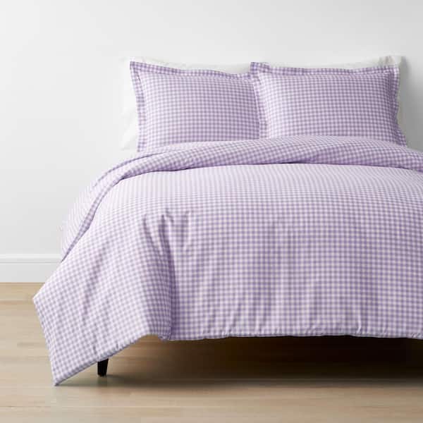 Company Kids by The Company Store Company Kids Gingham 3-Piece Lilac Organic Cotton Percale Queen Duvet Cover Set