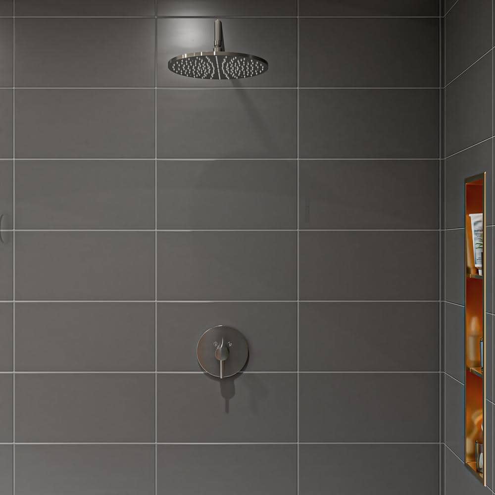 Brushed Nickel Round Single-Handle Shower Mixer with Lever