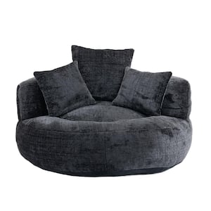 Black Chenille Comfort Lounger High Back Bean Bag for Adults and Kids