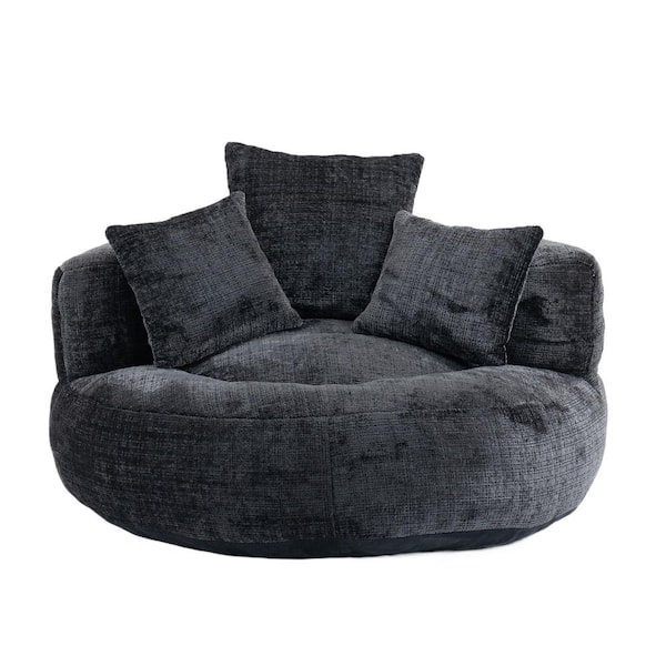 Tenleaf Black Chenille Comfort Lounger High Back Bean Bag for Adults and Kids