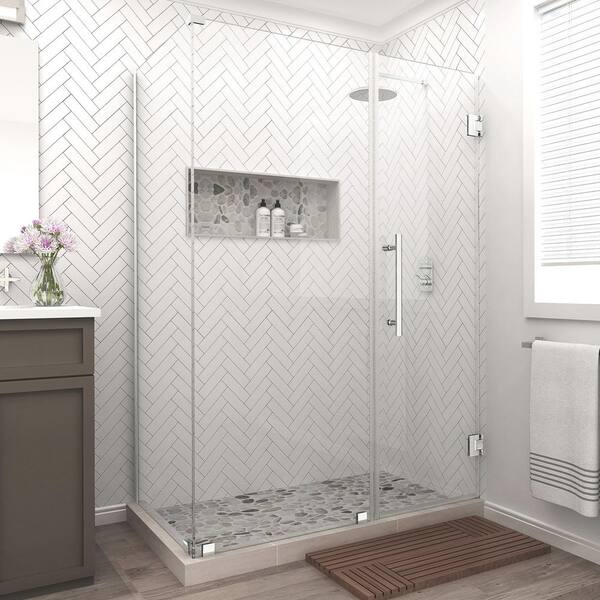 Aston Bromley 51.25 in. to 52.25 in. x 34.375 in. x 72 in. Frameless Corner Hinged Shower Enclosure in Chrome