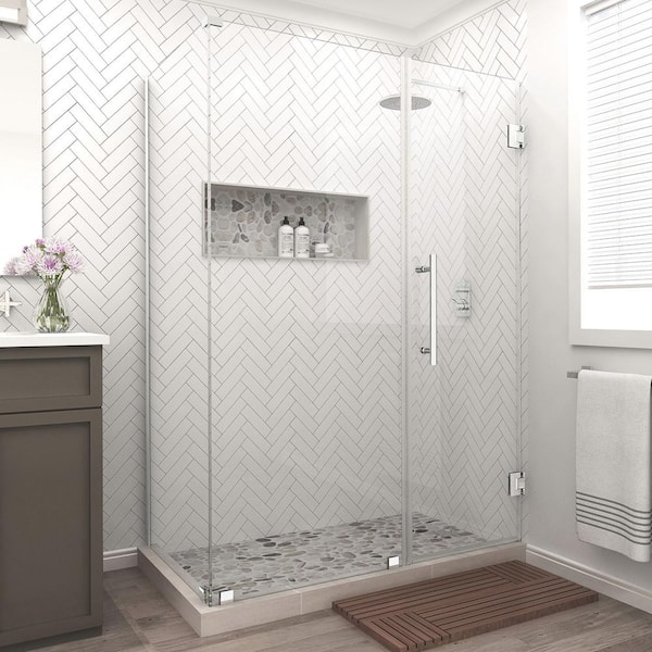 Aston Bromley 53.25 in. to 54.25 in. x 38.375 in. x 72 in. Frameless Corner Hinged Shower Enclosure in Chrome