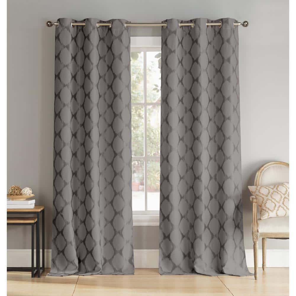 Duck River Dark Grey Medallion Thermal Blackout Curtain - 36 in. W x 96 ...