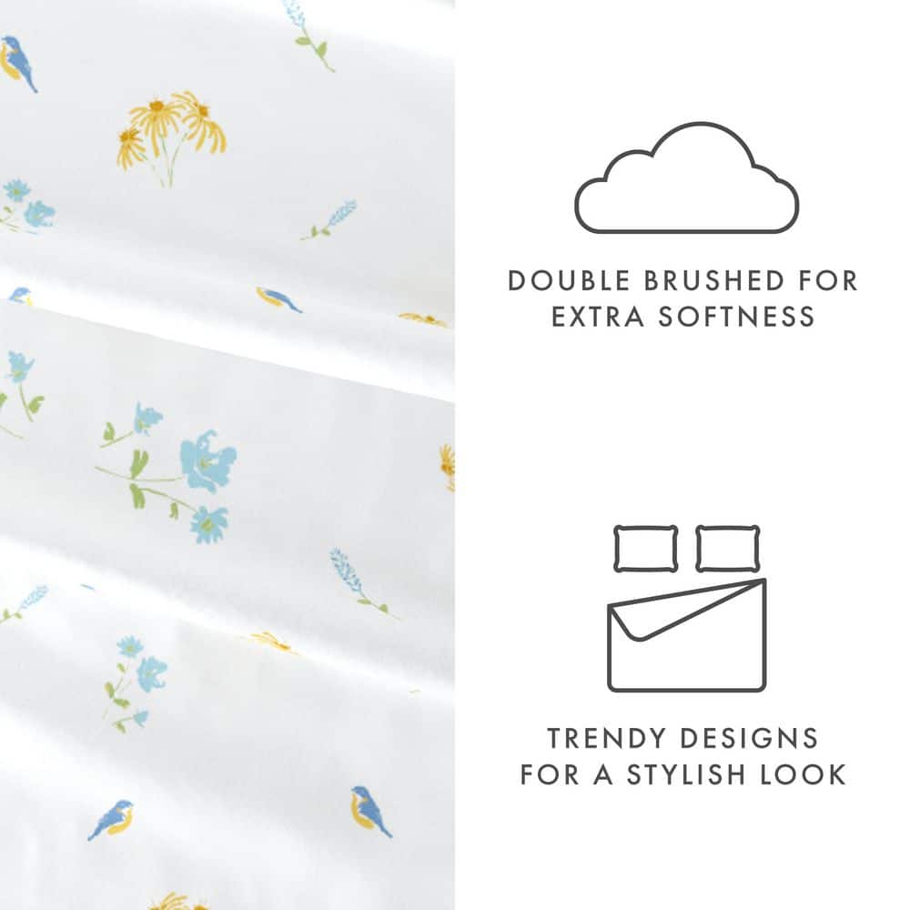 California King Blue Floral Microfiber Sheet Set