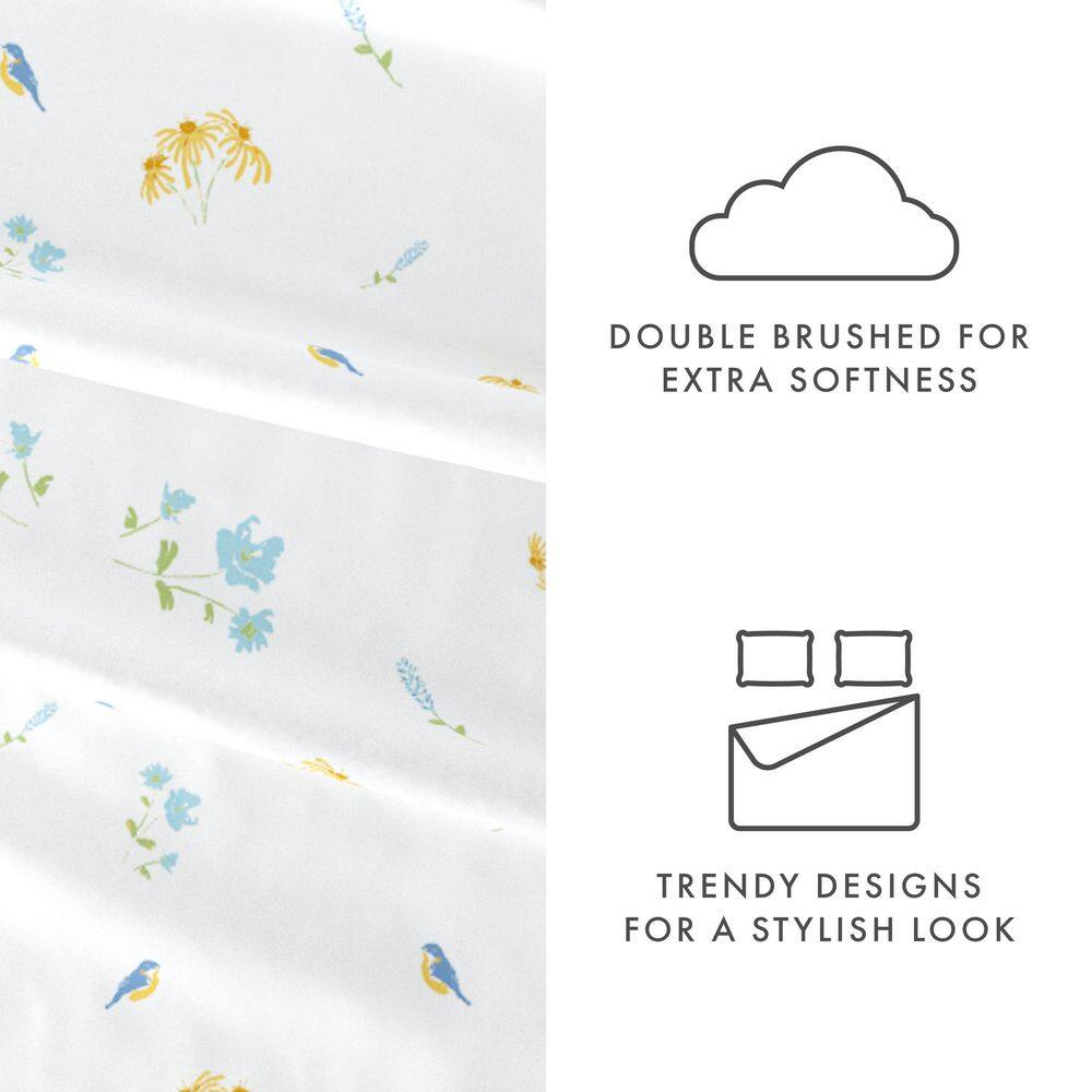 King Blue Floral Microfiber Sheet Set with Pillowcases