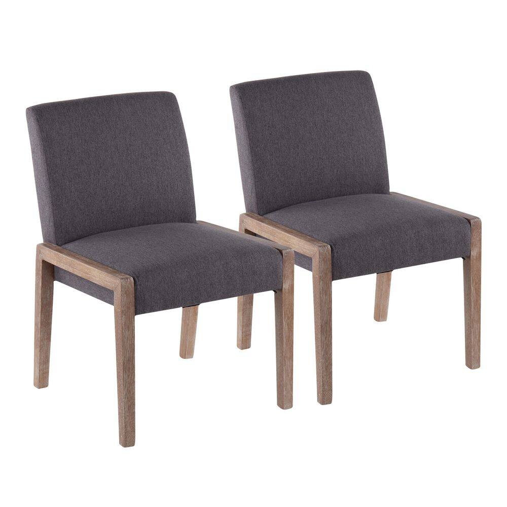 Lumisource Carmen Grey Fabric and White Washed Wood Side Dining Chair (Set of 2)