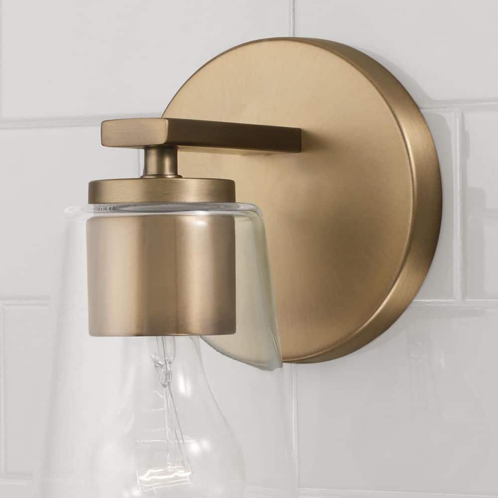 Aged Brass Dimmable Sconce with Clear Glass Shade