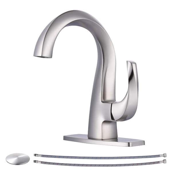 VEVETTA Single Handle Single Hole Bathroom Faucet with Pop-Up Drain and Deck Plate Included in Brushed Nickel