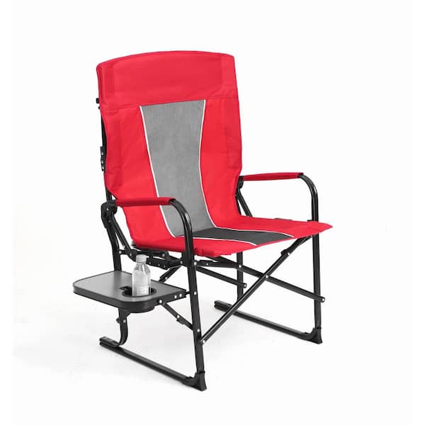 VAMOP Red Aluminum Folding Directors Chair with Side Table and
